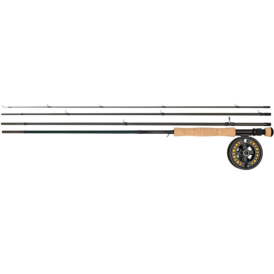 Combo muscă pescuit Daiwa, 4 tronsoane, clasa 4/5, lansetă 2,40m, mulinetă și șnur, tub protecție