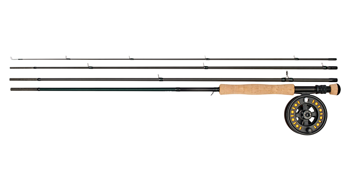 Combo muscă pescuit Daiwa, lansetă 2,70m, 4 tronsoane, mulinetă, șnur, clasa 5/6, mâner plută