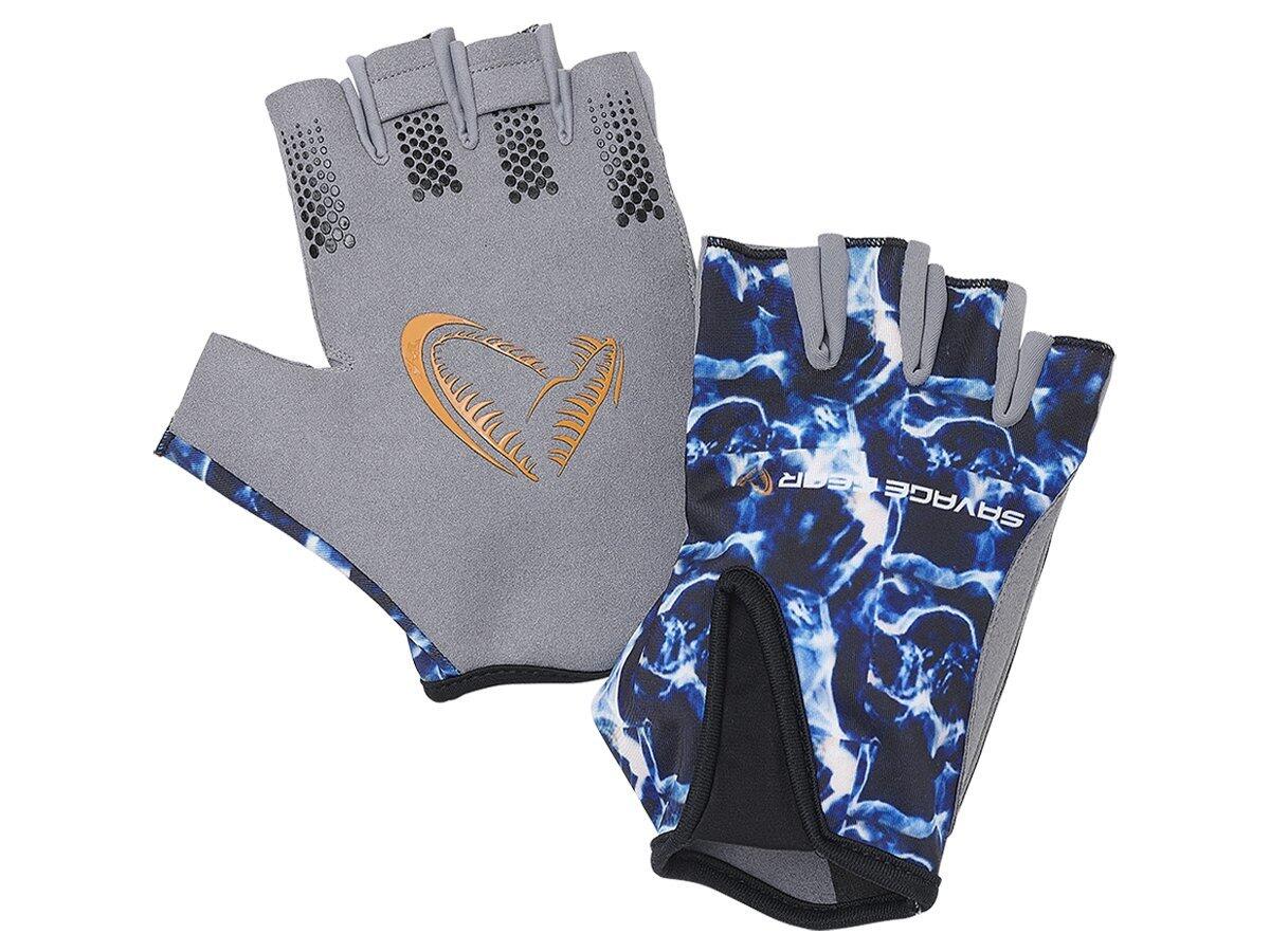 Manusi pescuit Savage Gear Sea Blue marime L, degete taiate, protectie SPF30, aderenta sporita