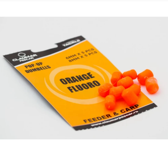 Dumbells pop-up pentru carlig Arrow Int. portocaliu fluo 6mm/8mm, aroma natur, 10 buc