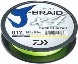 Fir multifilament Daiwa J-Braid X4 0.07mm 2.6kg 135m galben pentru pescuit răpitor
