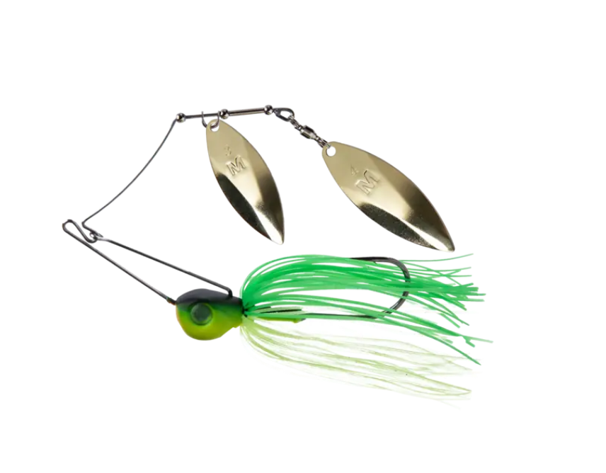 Spinnerbait Mustad Arm Lock 14g Lime Chartreuse, cârlig UltraPoint 3/0, palete alamă, skirt silicon manual